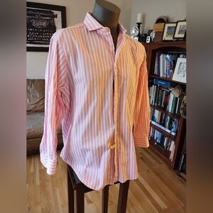 T. M. Lewin Pink Striped Long Sleeve Dress Shirt Size17.5